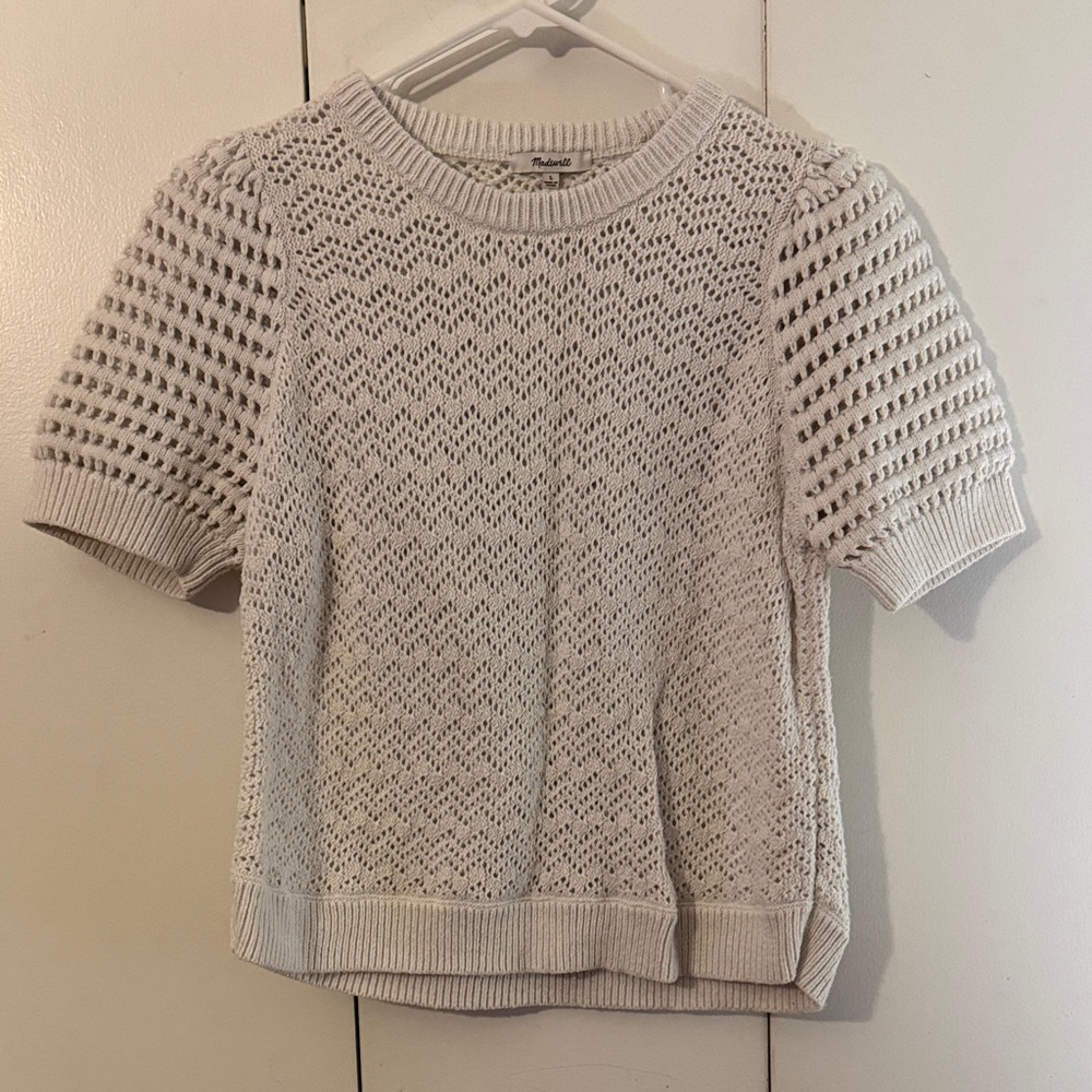 Madewell Cream Openwork Short-Sleeve Knit Top